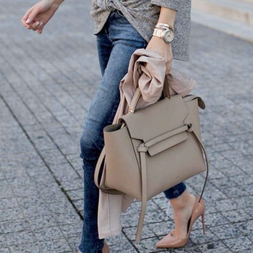 Celine Tan Leather Satchel with Belt Detail